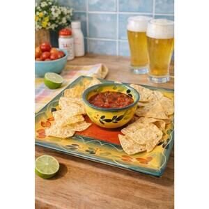 Corsica Home 2000s La Province Stoneware Hand-Painted Chip & Dip Serving Set